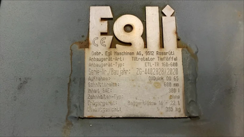 Godet de creuse tiltrotateur Egli ETL-TR 160-600 - OilQuick OQ 65 - ZG-4402828 - 390 kg - 600 mm_2