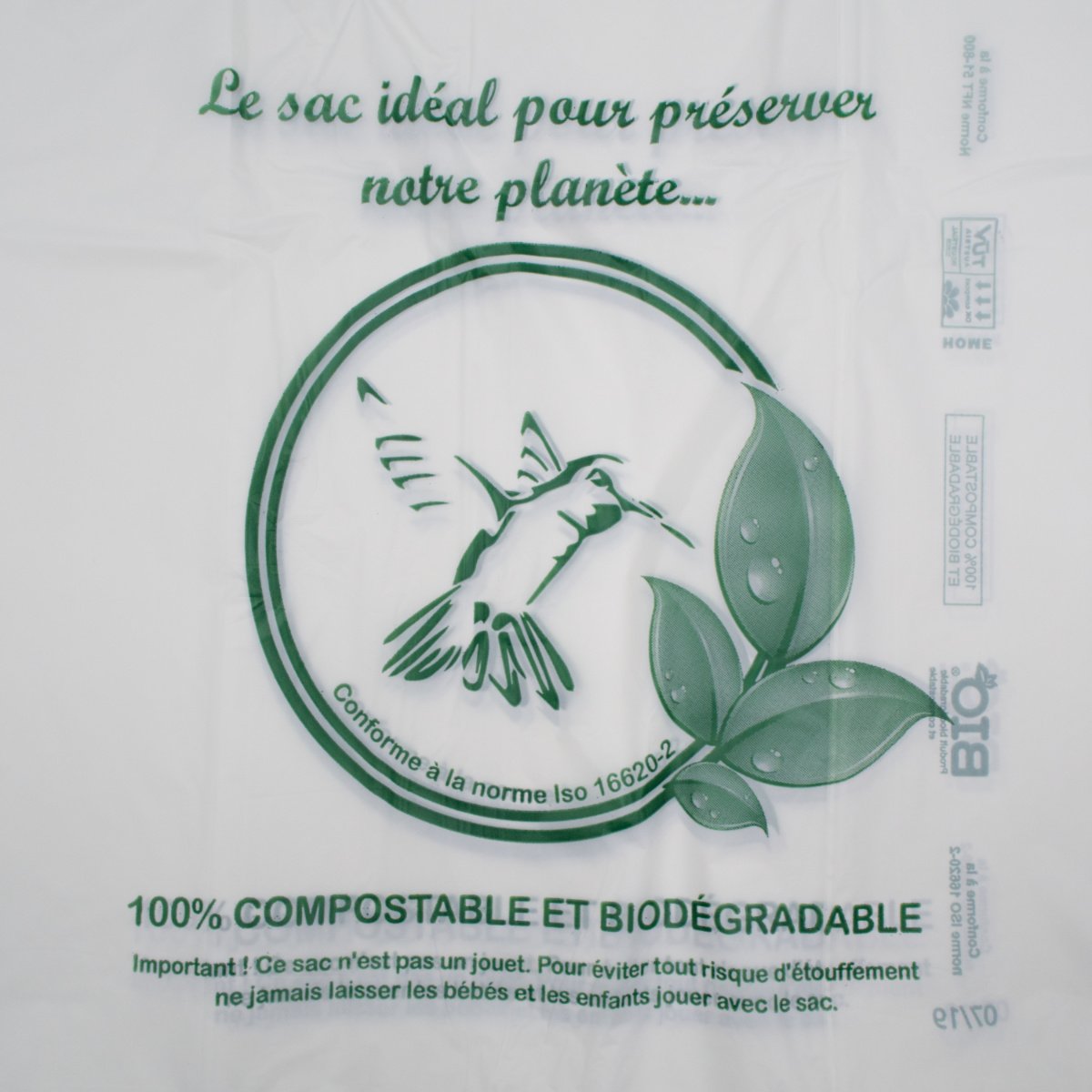 1000 sacs bretelles biodégradables Colibri - 26+12×40 cm - personnalisables et résistants_2