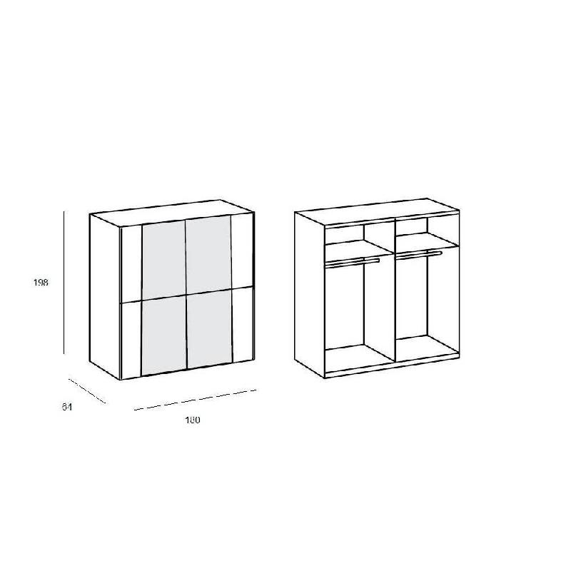 Dressing portes coulissantes miroirs FLOYD 180 cm chêne - 2 penderies et 2 tablettes de rangement_2
