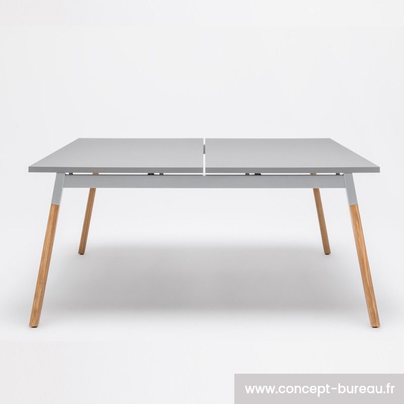 Kontor - Bureau open space pour 2 personnes - Plateau mélaminé et piétement bois massif finition frêne naturel_2