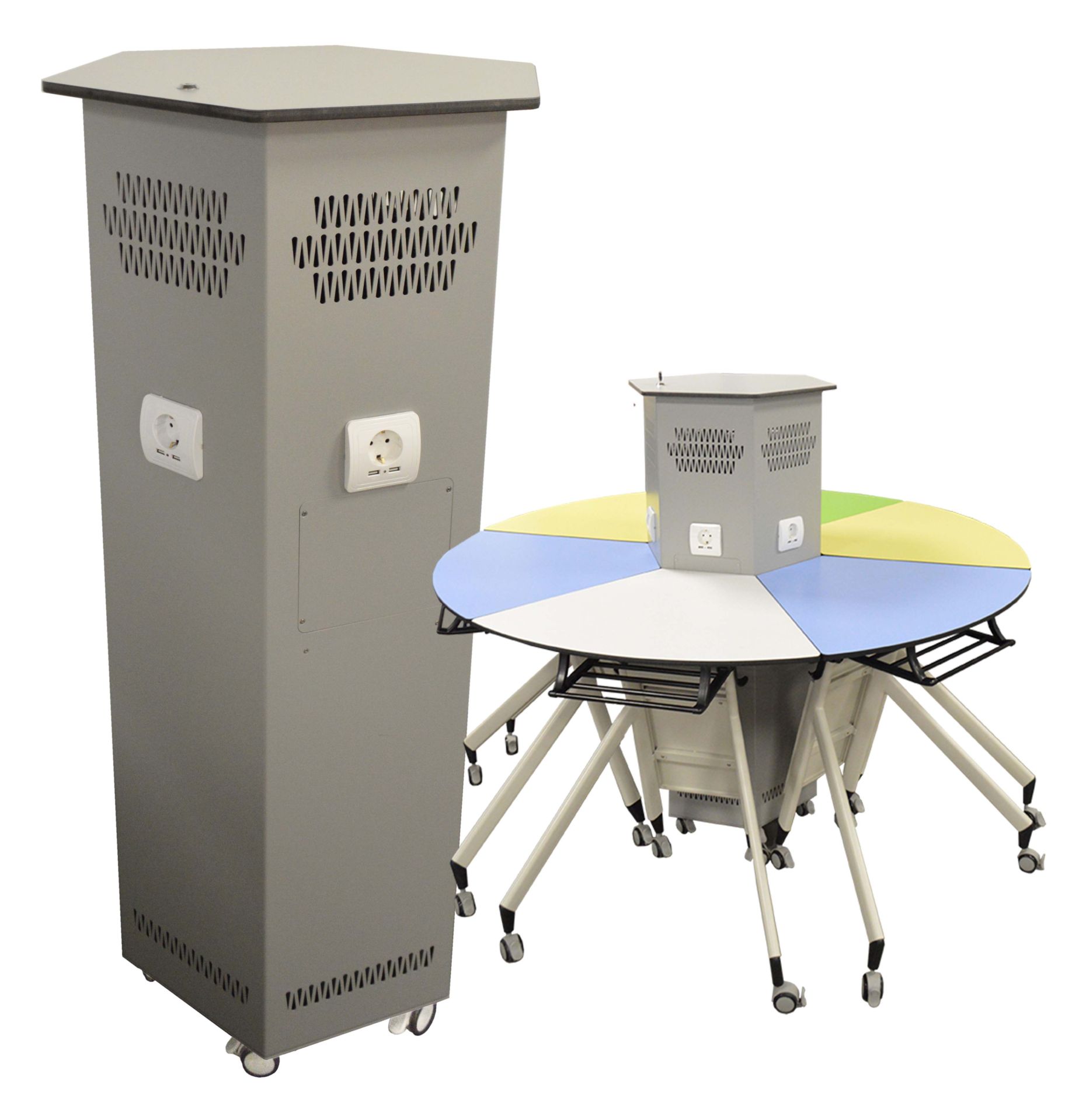 Table modulable ARATAB DYN ECO - 6 tables avec station de recharge Mobicharge, rabattables et empilables_2