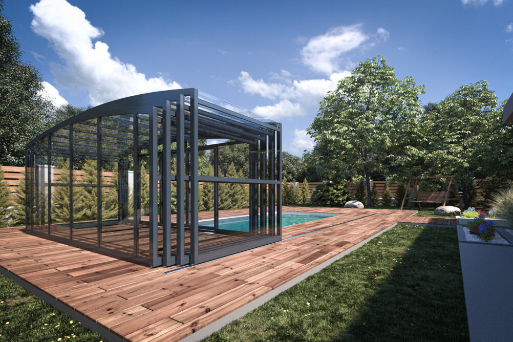 Abri piscine mi-haut Altäis - lignes raffinées, hauteur maximale 1,80m, protection et confort toute l'année_2