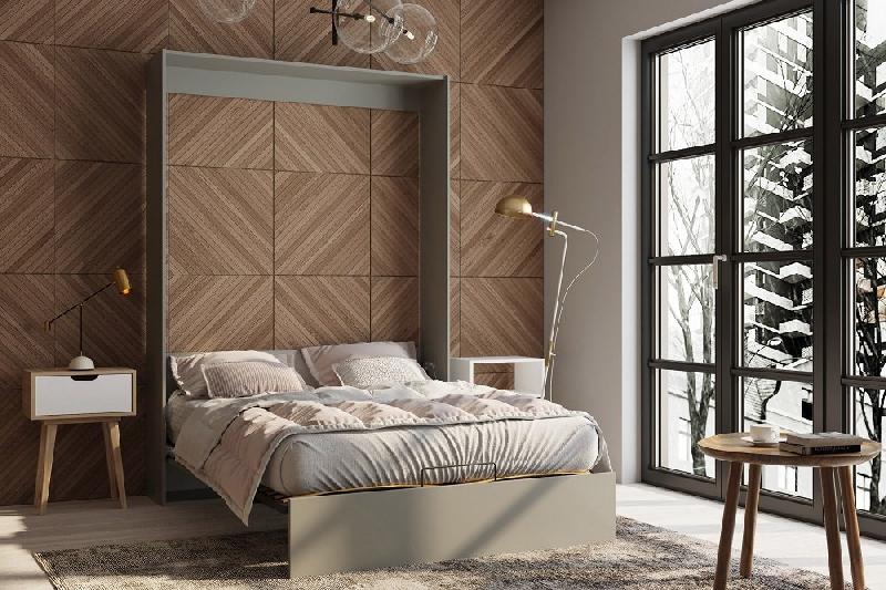 Armoire lit escamotable Dynamo gris mat - Couchage 120x200 cm avec ouverture assistée et sommier à lattes_2