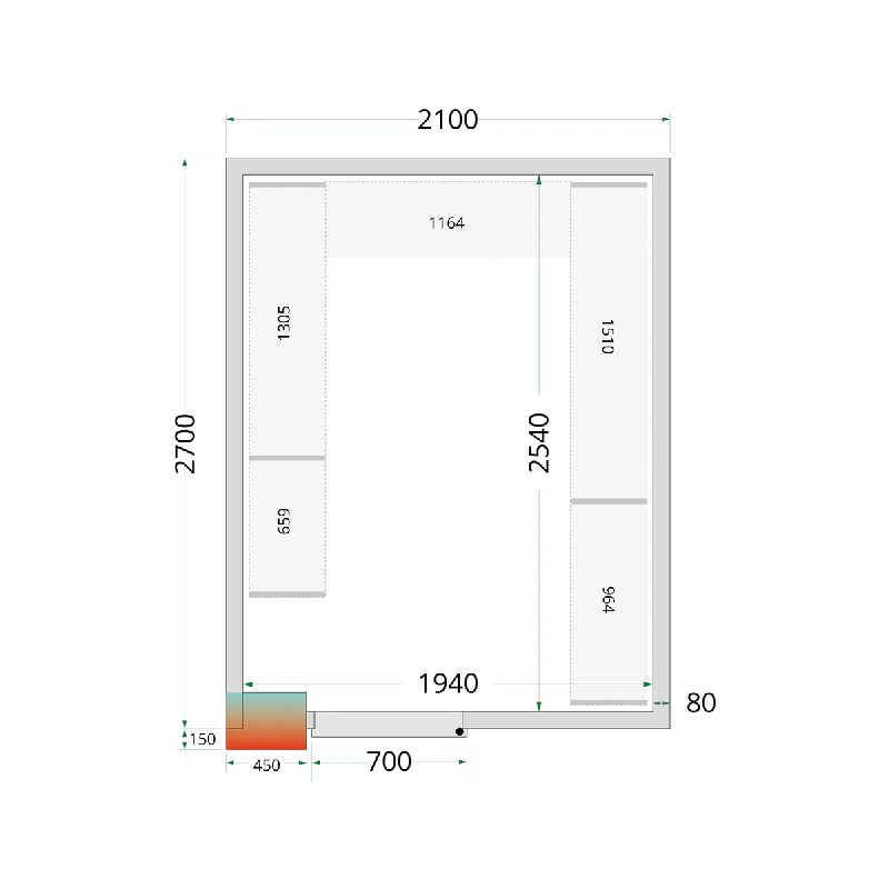 Chambre froide positive CRPF2127 Blanc 2100 x 2700 x 2200 mm TEFCOLD_2