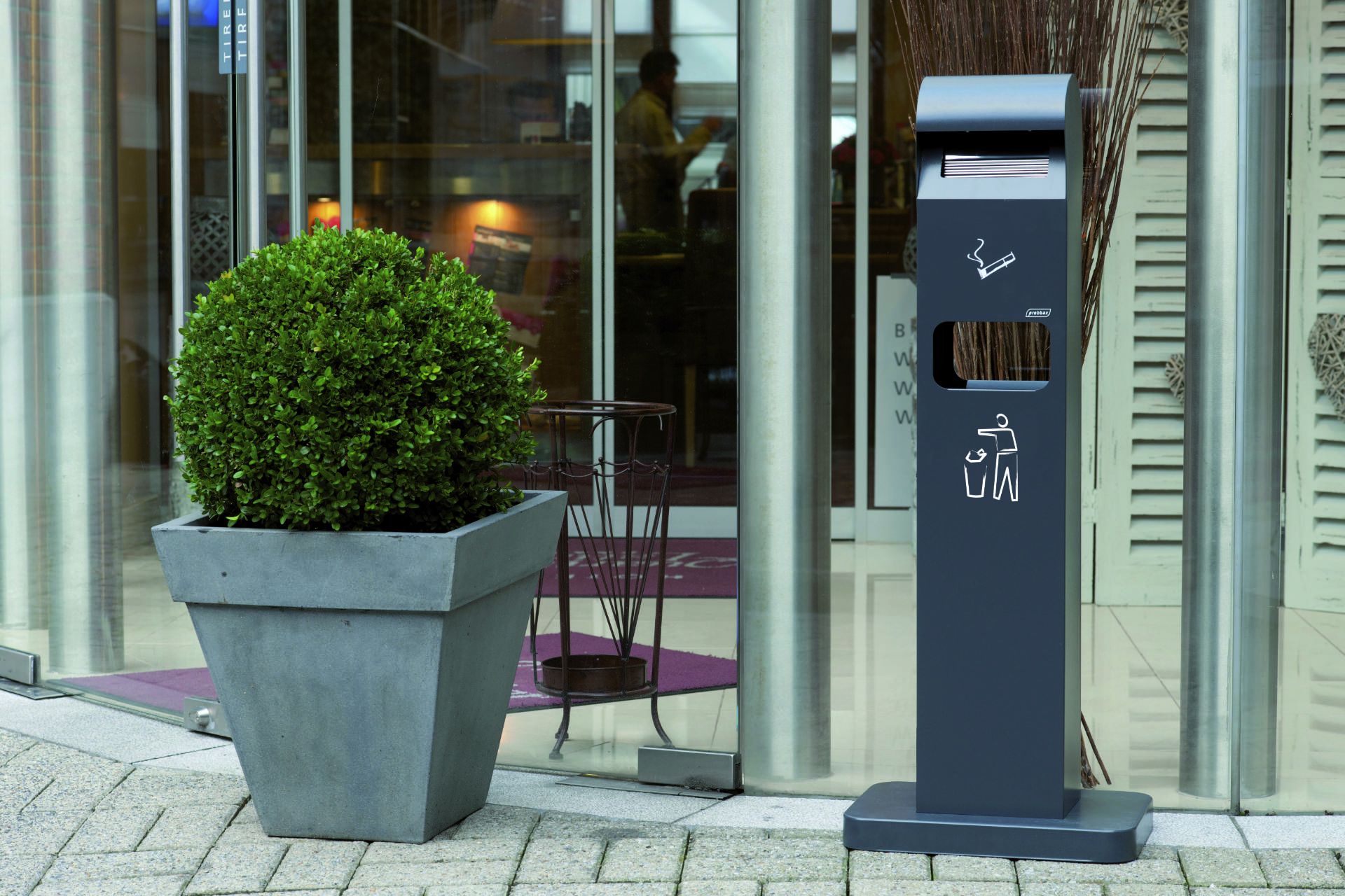 Poubelle cendrier sur pied - acier galvanisé anthracite - double fonction avec bacs amovibles_2