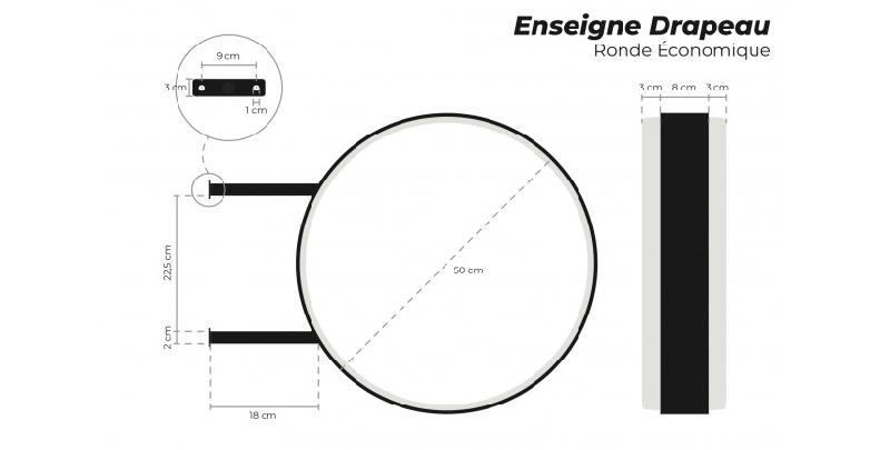 Enseigne drapeau lumineuse ronde économique - Impression double face - Prête à poser_2