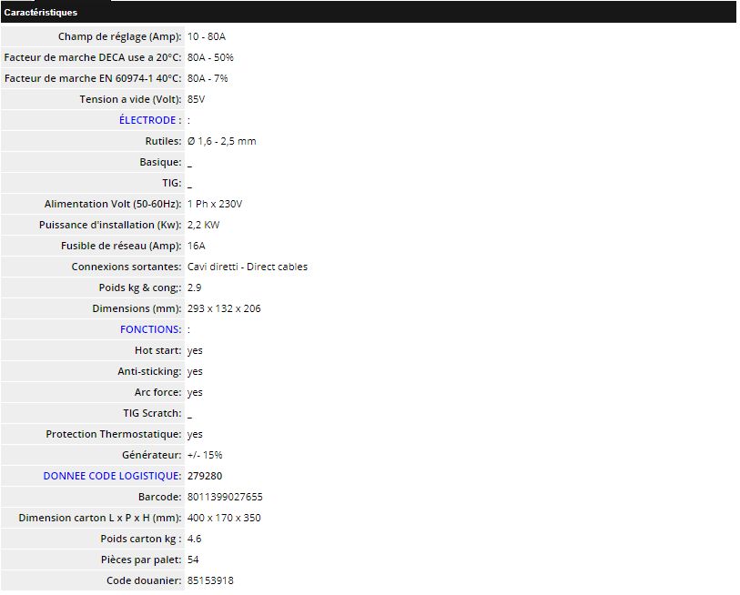 Poste à souder à l'arc - Deca - 80A, 1Ph 230V, avec câble, pince de soudage et valise_2