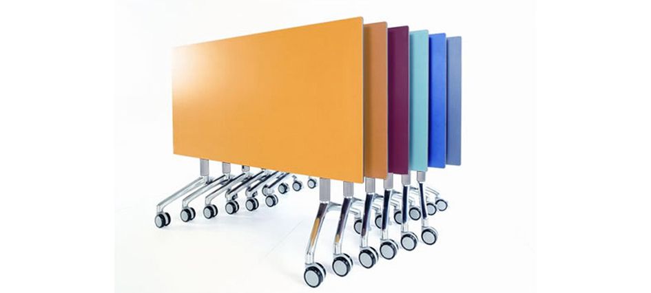 Table abattante Lodi - structure en acier laqué époxy RAL 9006 avec pieds en aluminium poli et plateau en mélaminé 25 mm_2