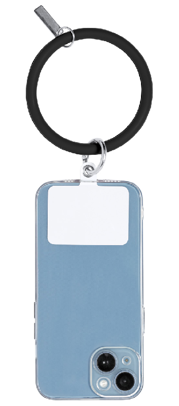 Bracelet support en silicone pour téléphone portable - Plaque métal logotisable et mousqueton - Couleur noire - 26g_2