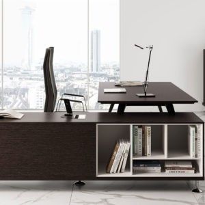 Bur-003 - Bureau de direction - Mobika - plateau en MDF - coloris bois au choix - piètement conique en acier_2