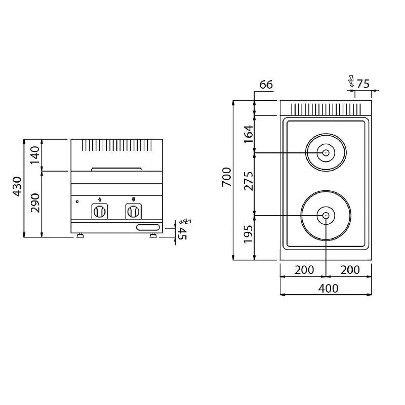 Cuisinière électrique - 4,6 kW - 2 Plaques Rondes  - Mario 700 | GGM -EHK400-E_2