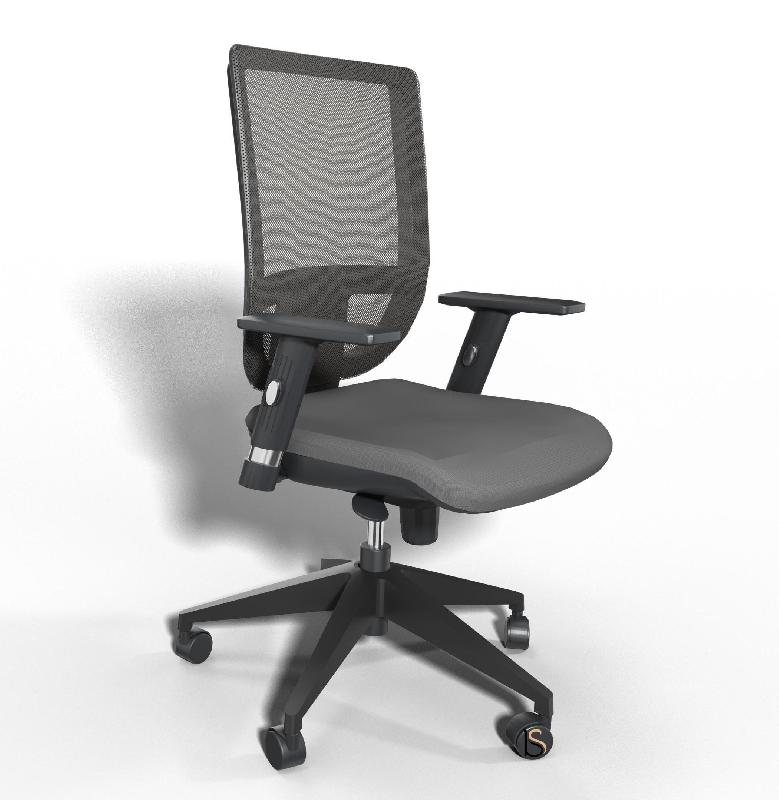 Siège de bureau Tertio avec dossier résille - Sokoa - Gris, Noir, Réglable hauteur_2