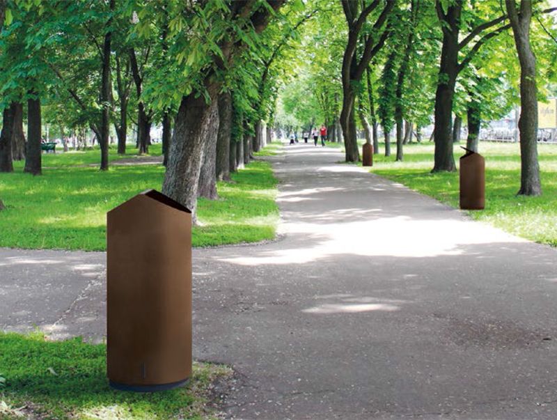 Corbeille NEO - poubelle publique avec cendrier intégré - The Italian Lab - diam. 480mm, h 1100mm, capacité 100L_2