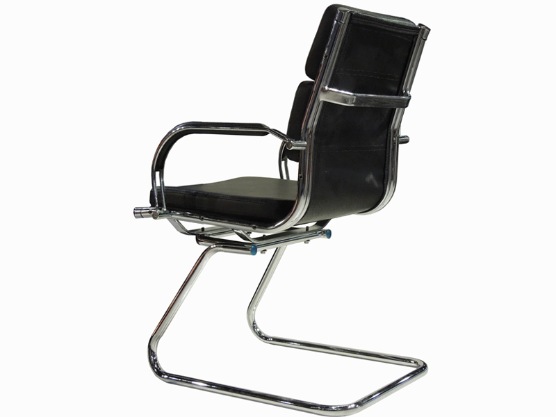 Siège de réunion Molt - Assise et dossier en simili cuir noir - Piètement en acier chromé avec accoudoirs_2