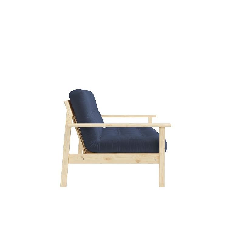 Canapé convertible futon UNWIND - Pin naturel - Coloris marine - Couchage 130 x 190 cm - Style scandinave - Matelas capitonné_2