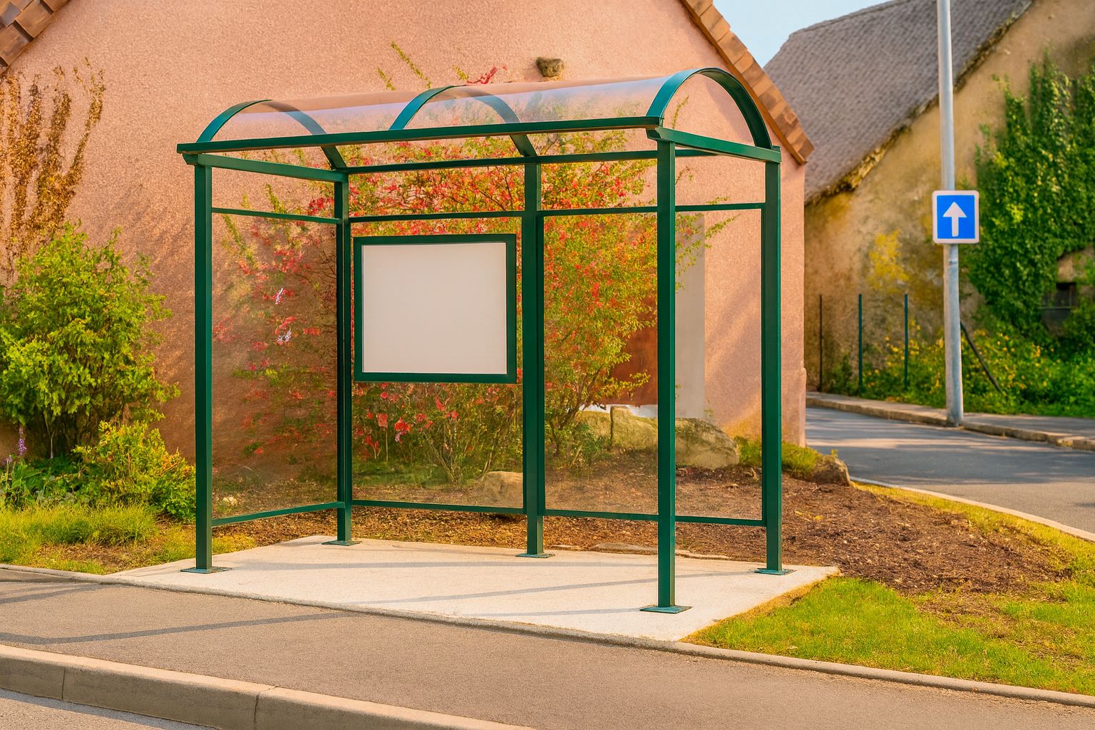Abri bus Vision - 2.5m x 1.6m - capacité 5 à 6 personnes - parois vitrées Sécurit - toiture polycarbonate_1