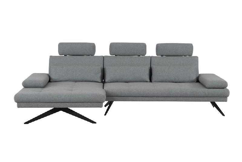 Canapé d'angle Fernie - Double profondeur, méridienne gauche, têtière, tissu gris, 296 x 179 cm_2