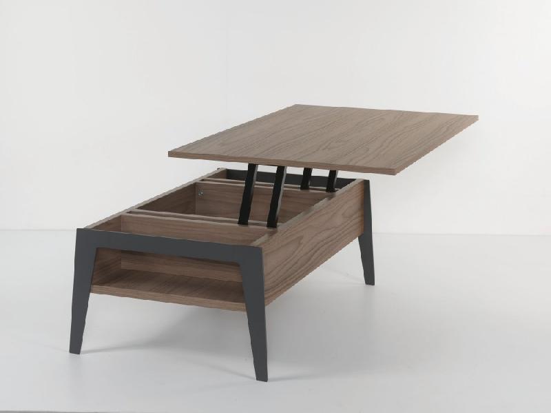 Table basse relevable en noyer Brighton 2 - piètement noir - 110x70 cm avec rangement intégré_2