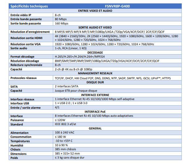 Fsnvr8p-g400 - Enregistreur NVR @Vision - 8 voies, 8 ports PoE, 80Mbps, 2 SATA jusqu'à 6TB_2