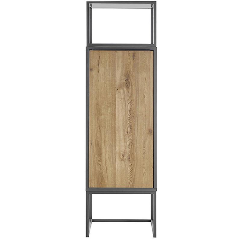 Rangement colonne ABOU - 1 porte push to open - 3 compartiments et 1 niche - Coloris chêne - Pieds métal noir_2
