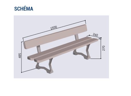 Banc Mora Junior - Longueur 1500 mm, Hauteur d'assise 270 mm - Structure en fonte d'acier et bois exotique - 299010 - Jesignale_2