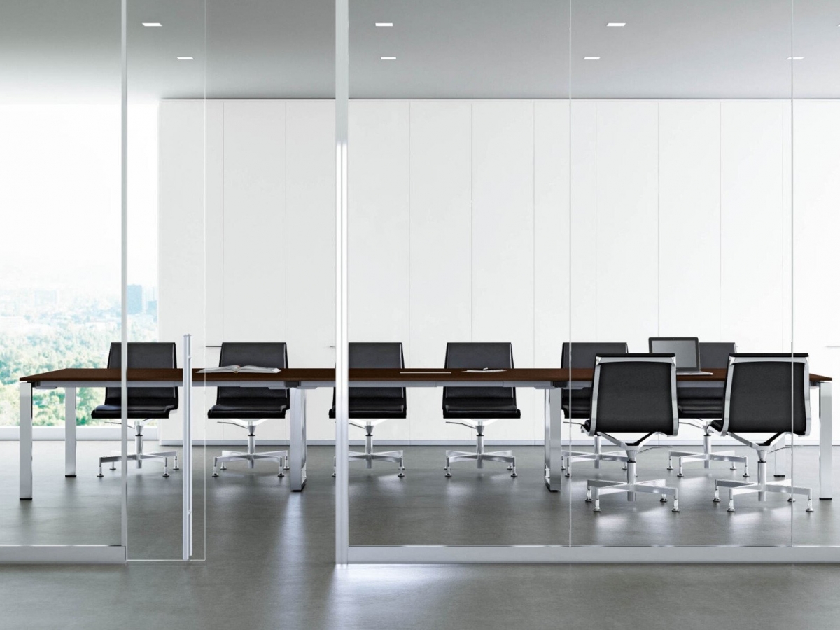 Table de réunion GLIDER - opératif avec brosse passe-câbles - design italien, structure solide en acier et finitions variées_2