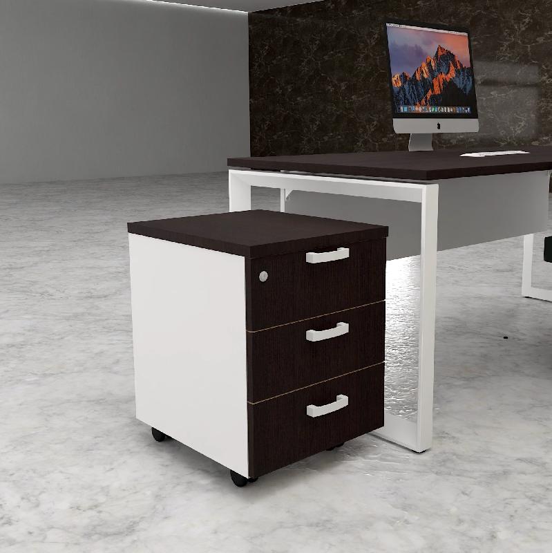 Caisson mobile 3 tiroirs classiques bicolore - MobelLinea - Wengé, Blanc pastel_2