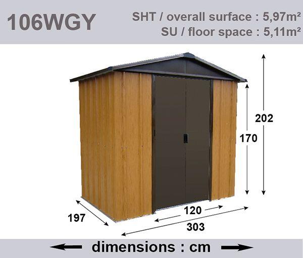 Abri métal 106wgy - 5,97 m² - Hauteur 202 cm - Double porte coulissante - Aspect bois marron_2