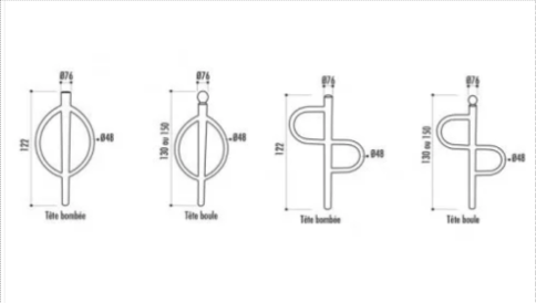 Support cycles Ovalie - Buff'hyeres Collectivités - Acier zingué - Tête boule ou bombée - Hauteur 122 à 150 cm - Poteau central Ø 76 mm - Arceau Ø 42_2