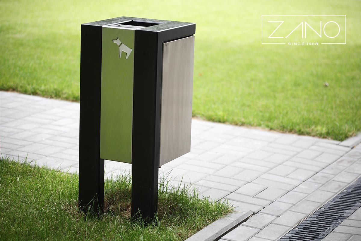 03.055.Sc - Poubelle Cubus moderne sur poteau - Zano - 52L - Acier inoxydable résistant_2