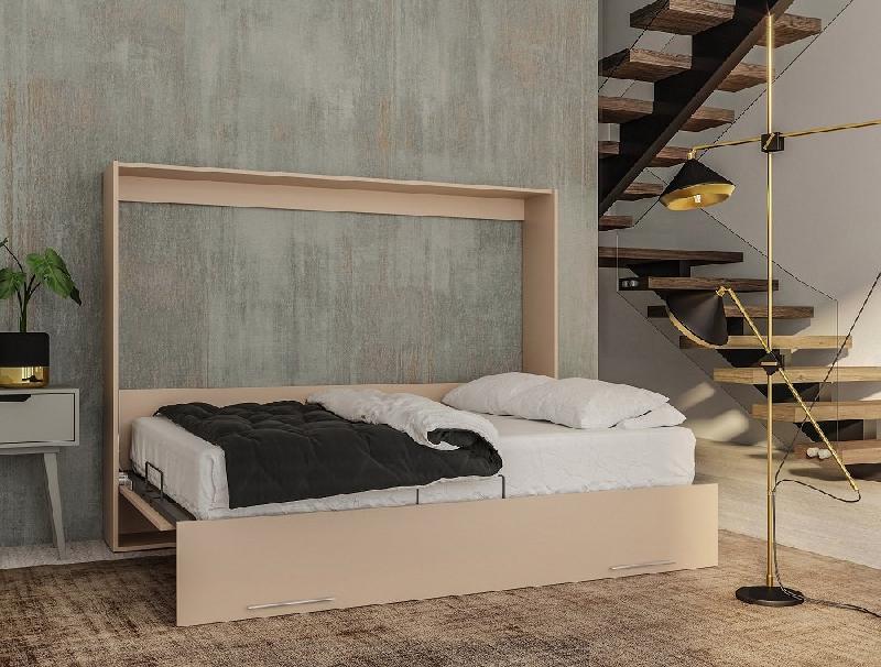 Armoire lit escamotable VERTIGO taupe mat - Couchage 160x200 cm - Ultra plate avec ouverture assistée_2
