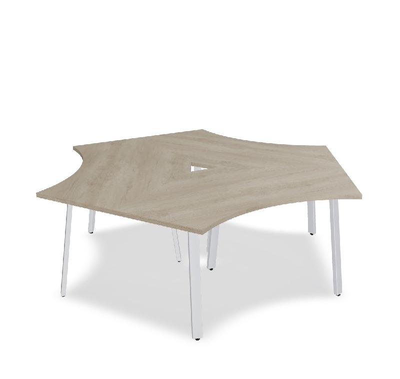 Bureau bench 3 personnes Ogi A - MDD. - Blanc 9010, Chêne naturel_2