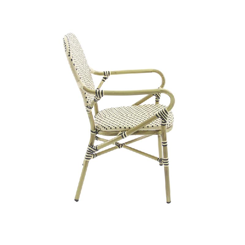 Tango - Fauteuil de bistrot en rotin synthétique bambou-blanc/noir_2
