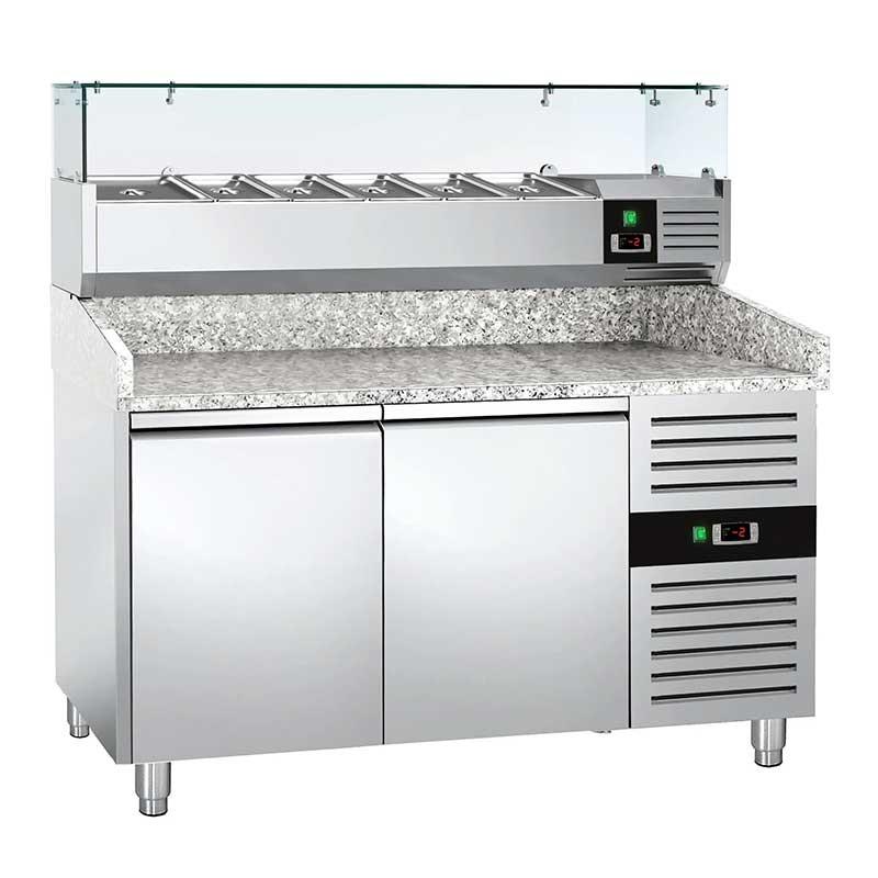 Table de préparation pizza plan de travail en granit LED 1500 x 800 - 2 portes et 6 GN 1/3_2