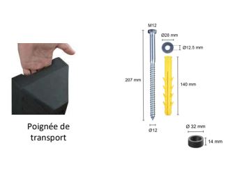 Butée de parking en caoutchouc 550mm - larges bandes réfléchissantes jaunes - 2 passe-câbles intégrés_2