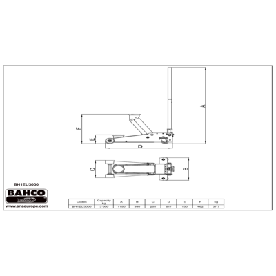 Cric roulant compact 3T - Double pistons - Roues en polyuréthane - BAHCO 590132_2