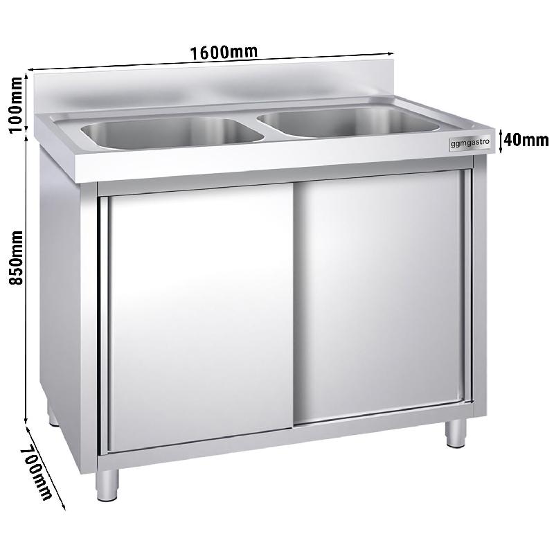 Plonge inox 2 bacs sur placard - P 700 mm -_2