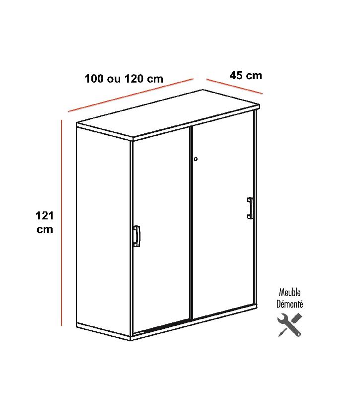 Armoire mi-haute à portes coulissantes - Mobel Linea - 100, Gris aluminium, Acacia foncé_2