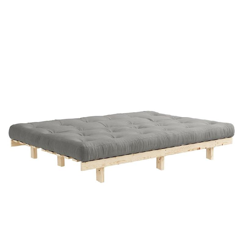 Banquette convertible futon LEAN - Pin massif naturel - Coloris gris - Couchage 130x190 cm - Matelas futon capitonné_2
