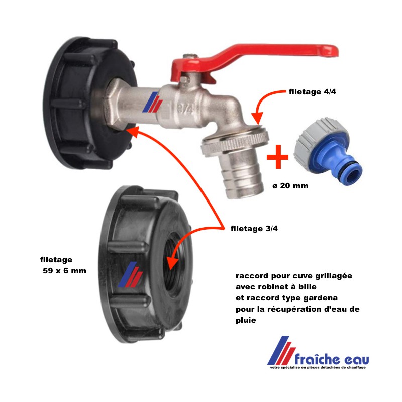 Bouchon fileté citerne cube grillagé ibc s 60 avec vanne service 3/4 ,embout type gardena, raccord fileté ext. Diamètre 59 mm - fec-000-969_2