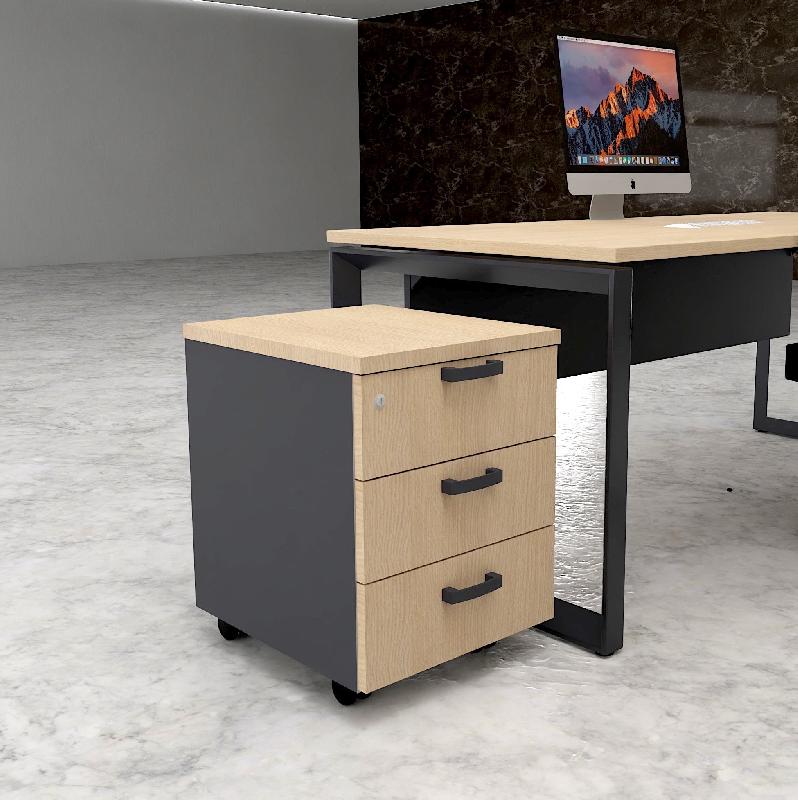 Caisson mobile 3 tiroirs classiques bicolore - MobelLinea - Gris anthracite, Chêne moyen_2