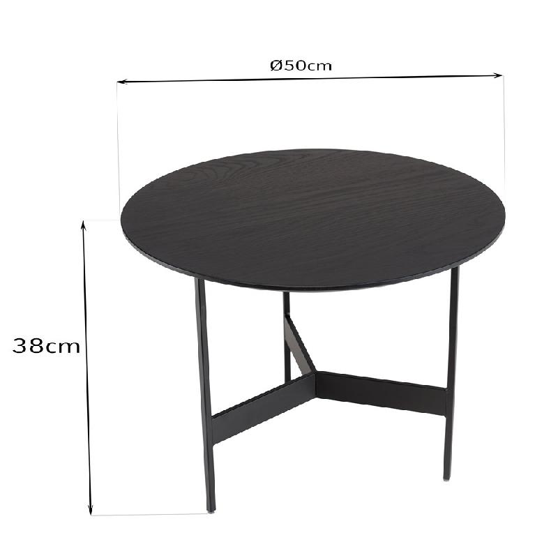 Table basse ronde noire DILA - 50 cm - Pieds métal - Structure MDF plaqué chêne_2