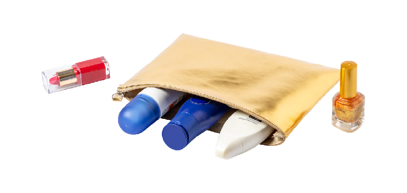 Trousse de maquillage zippée en similicuir avec finition métallique - couleur dorée_2