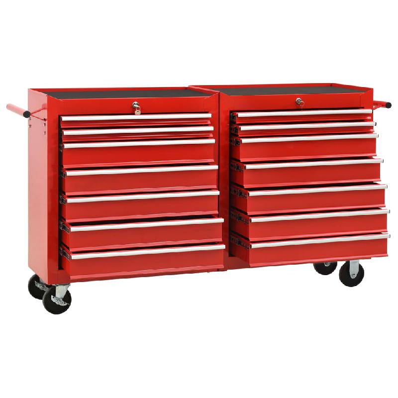 Vidaxl chariot à outils avec 14 tiroirs acier rouge 3056732_2
