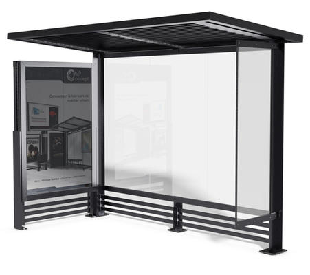 Abri bus quadra linéa / structure en acier et aluminium / bardage en verre securit / avec banquette / 350 x 151 cm_2