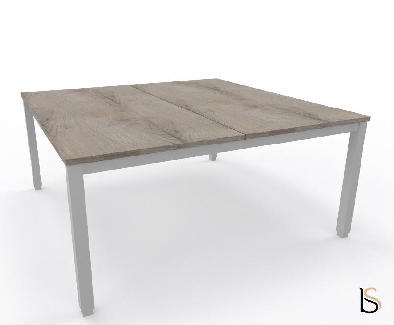 Bureau 2 personnes Tempo avec passe-câbles  - Mobel Linea - 160, Alu, Chêne grisé_2