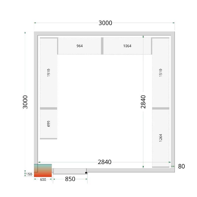 Chambre froide positive CRPF3030WD Blanc 3000 x 3000 x 2200 mm TEFCOLD_2