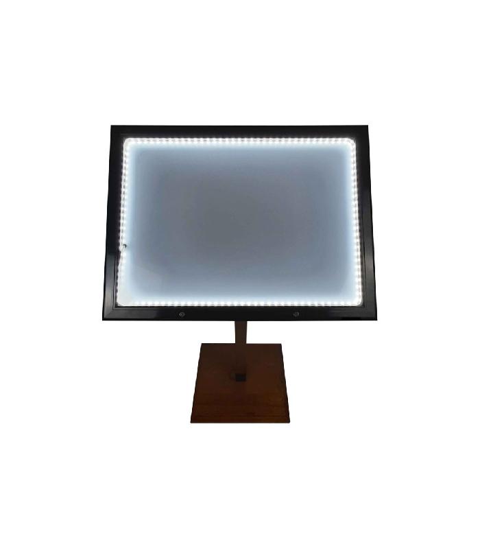 Porte menu métal sur pied en bois pour 4 feuilles A4 avec option LED - Référence : LSTF64LED_2