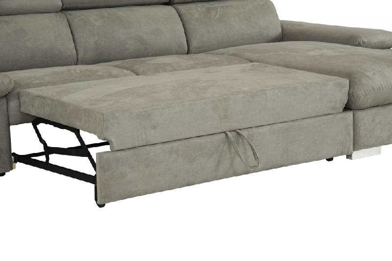 Canapé d'angle convertible droite avec coffre de rangement - tissu façon nubuck gris - méridienne droite - couchage 140x200 cm_2