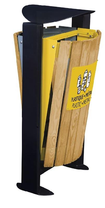 Corbeille façade bois sur pied 2x110L - acier anticorrosion - cendrier 3L_2